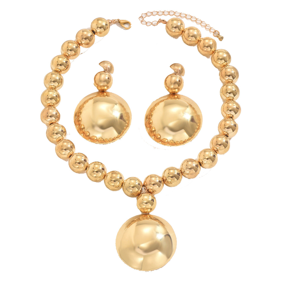 Metal Bead Necklace & Drop Earrings Set