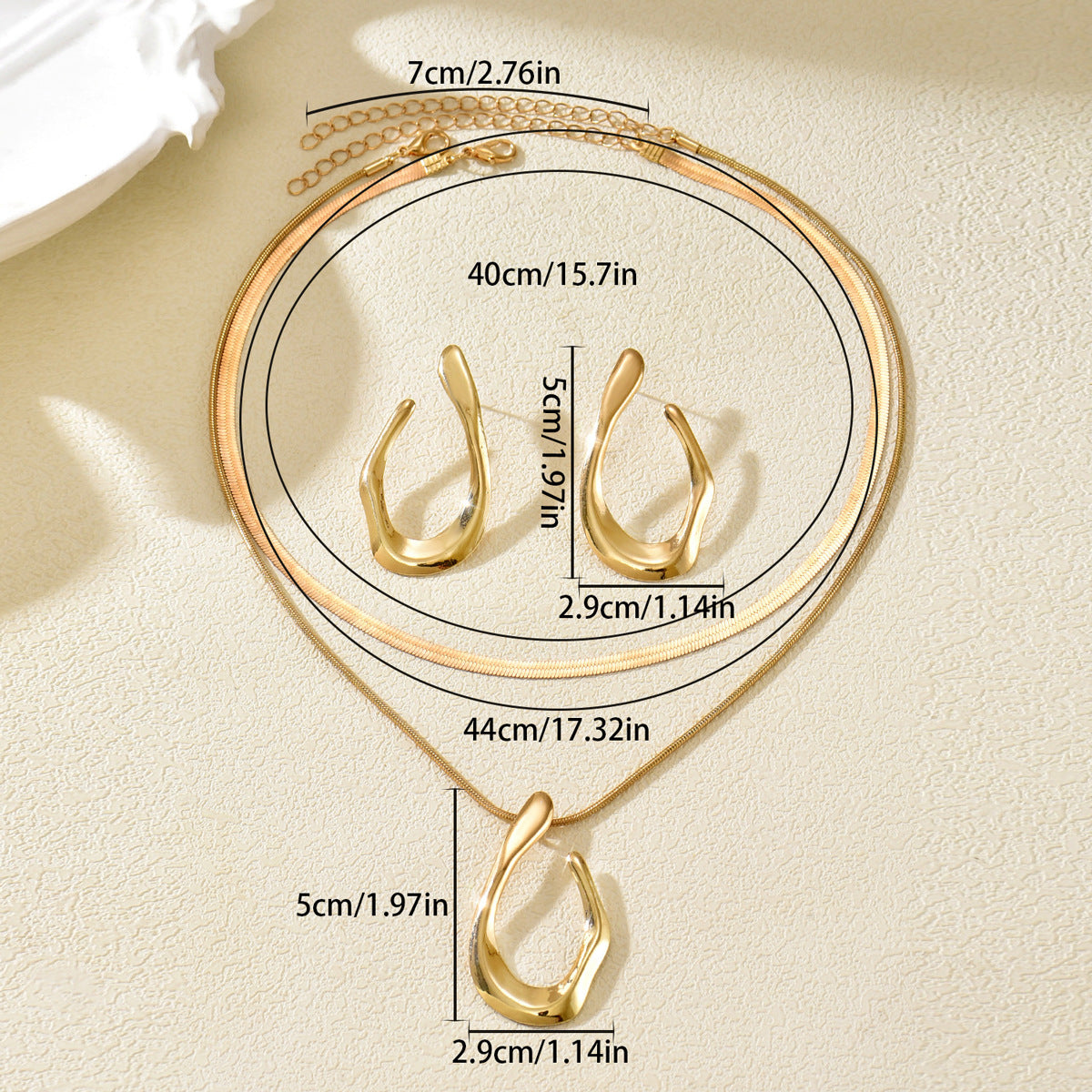 U-Shaped Earrings & Double-Layer Necklace Set
