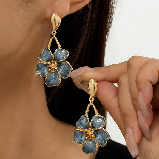 Geometric Enamel Flower Stud Earrings