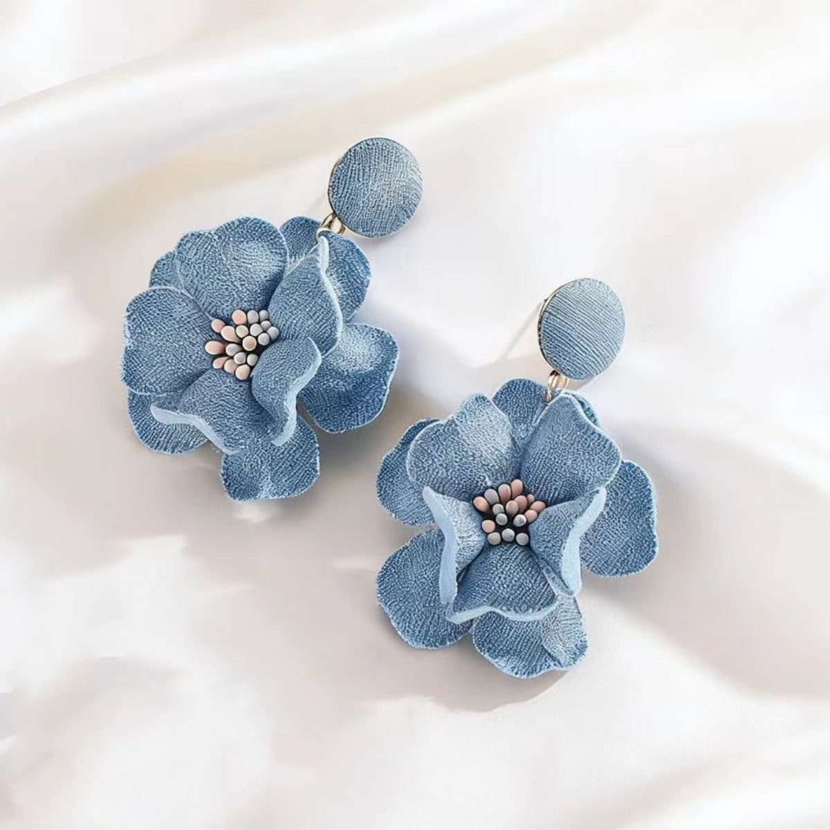 Fabric Flower Drop Earrings