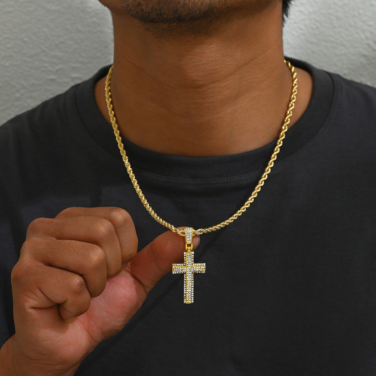 Crystal Cross Cuban Chain Necklace
