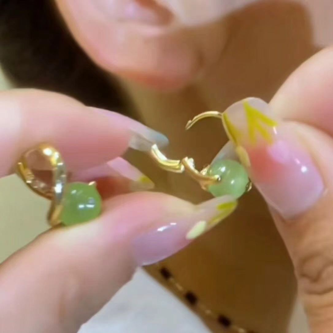 Opal exquisite small ear buckle green earrings 2024 new trendy fashion simple versatile simple temperament earrings