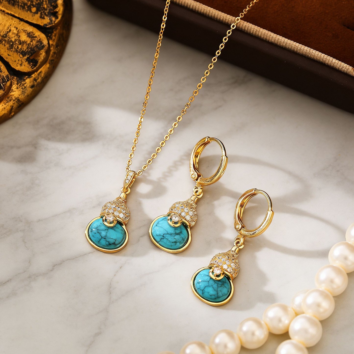new chinoiserie turquoise gourd clavicle chain women's micro-set full zirconium niche design fashion necklace