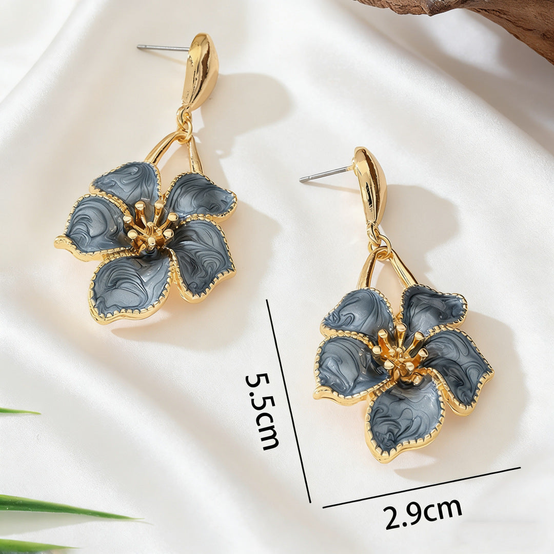 Geometric Enamel Flower Stud Earrings