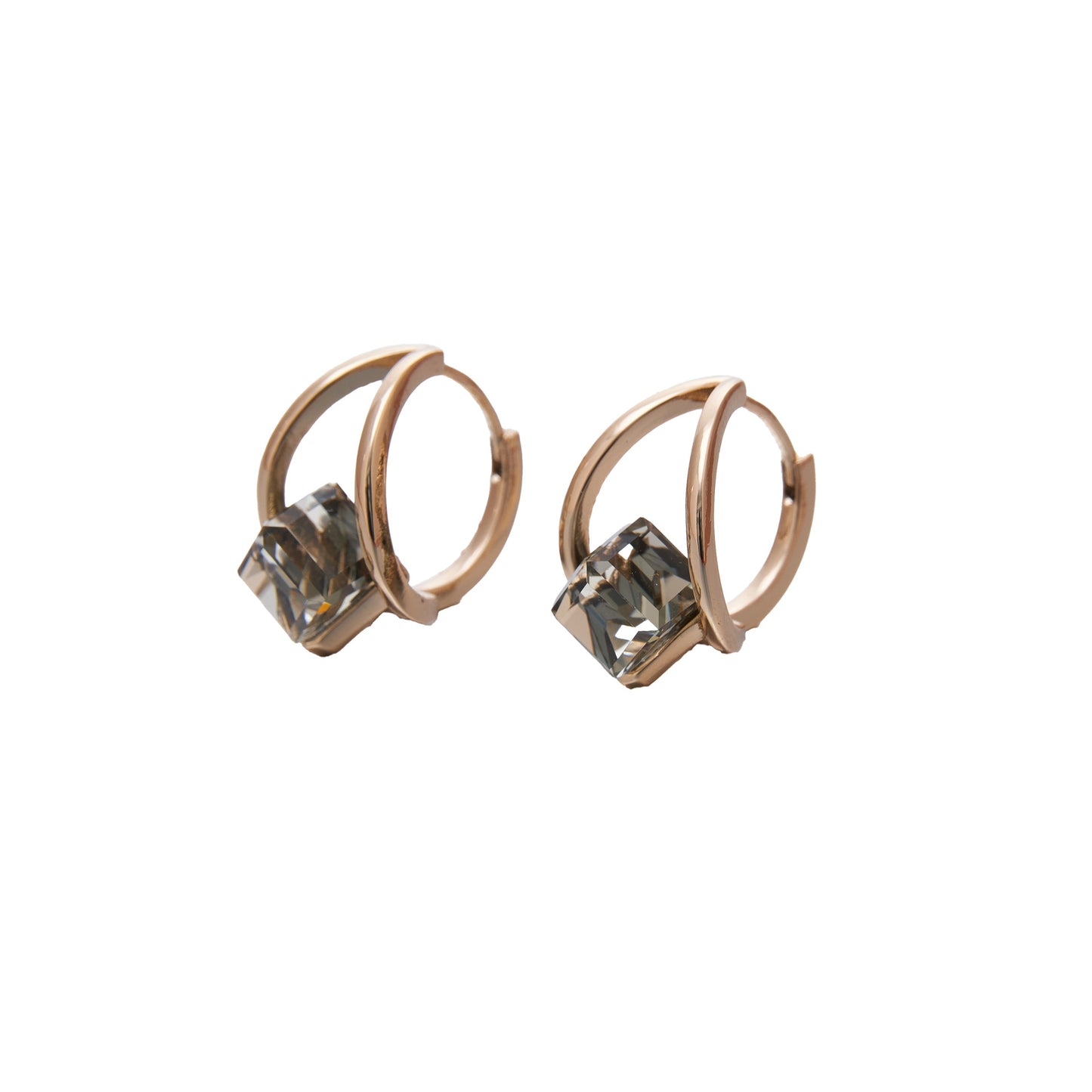 Brown crystal earrings girls niche geometric unique design k gold fashion temperament cube earrings earrings