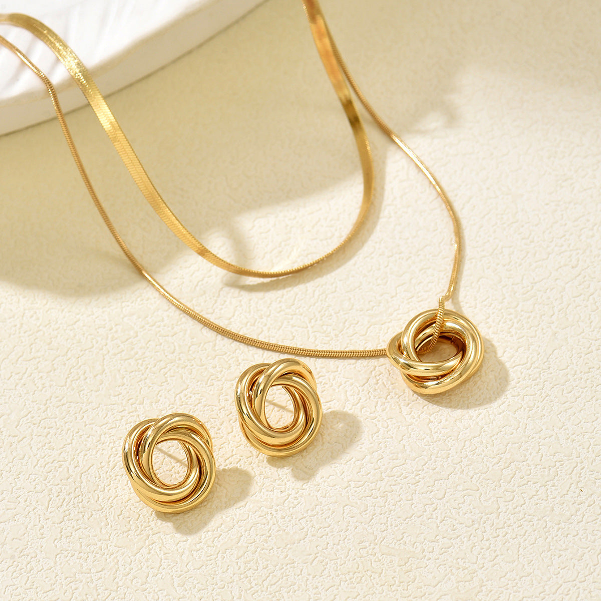 Layered Ring Necklace & Earrings Set