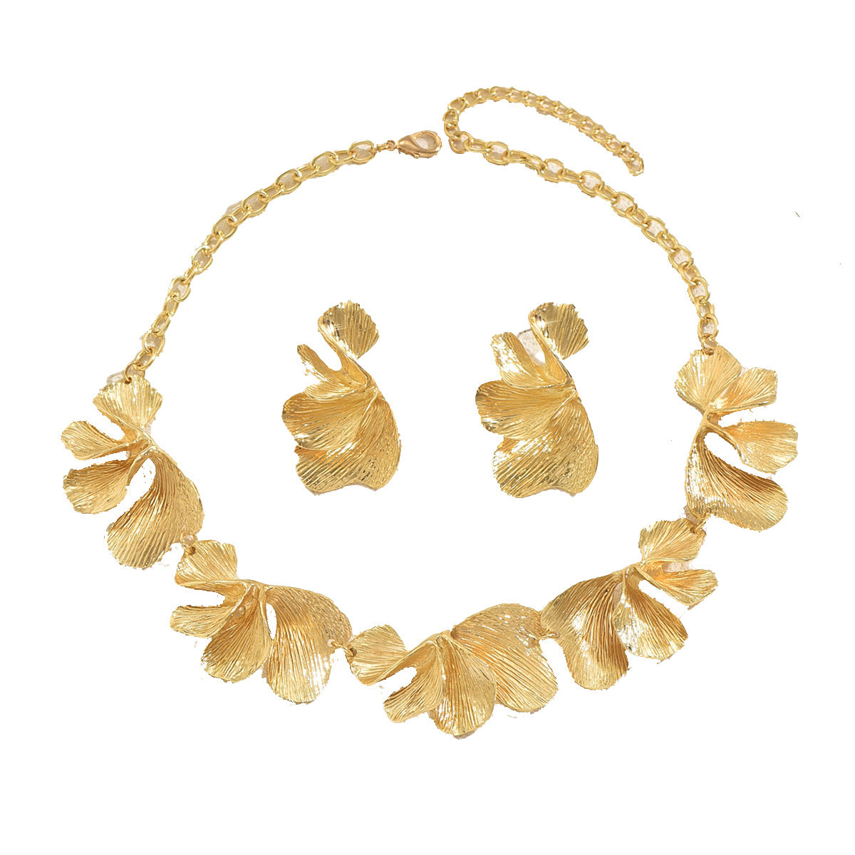 Pleated Flower Necklace & Earrings Set