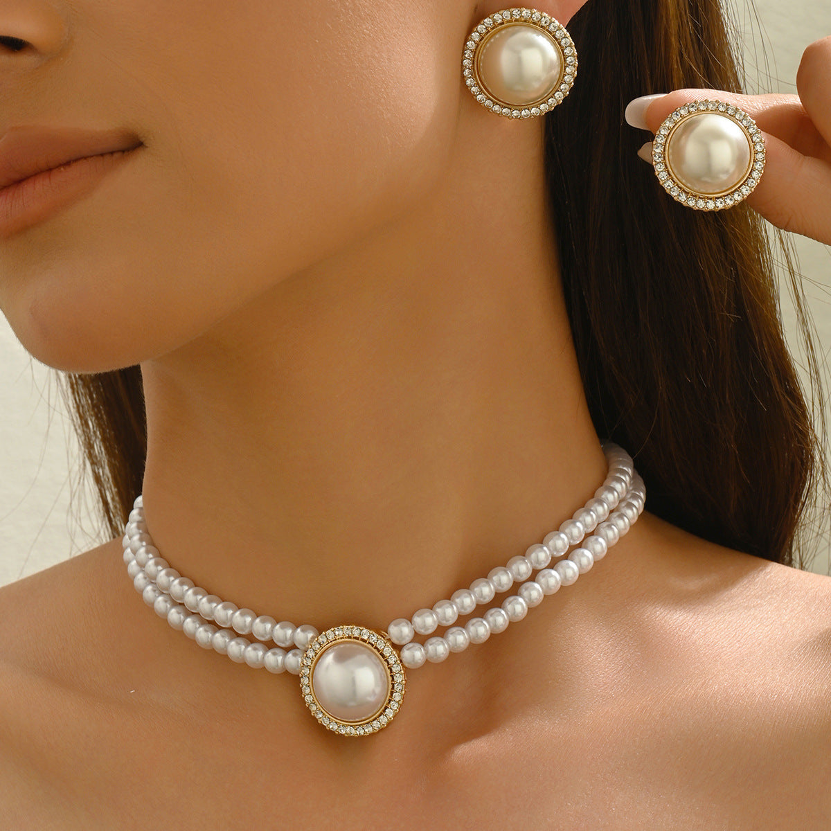 Pearl Pendant Necklace & Earrings Set