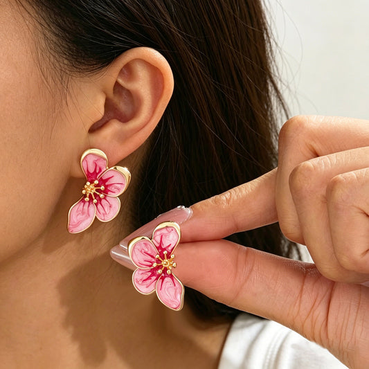 Metal Enamel Flower Stud Earrings