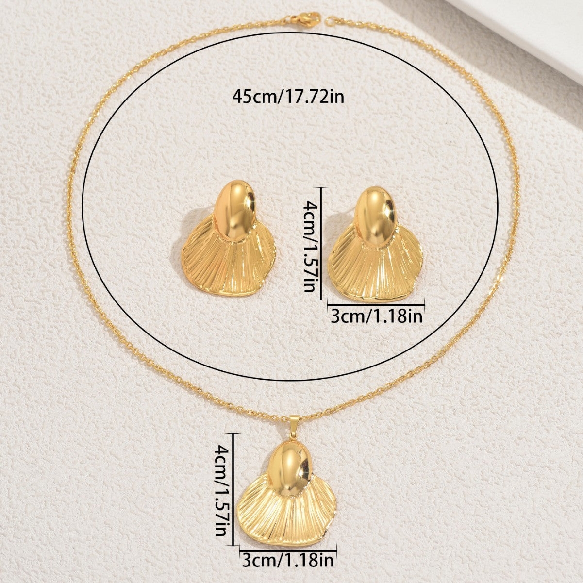 Textured Leaf Necklace & Stud Earrings Set