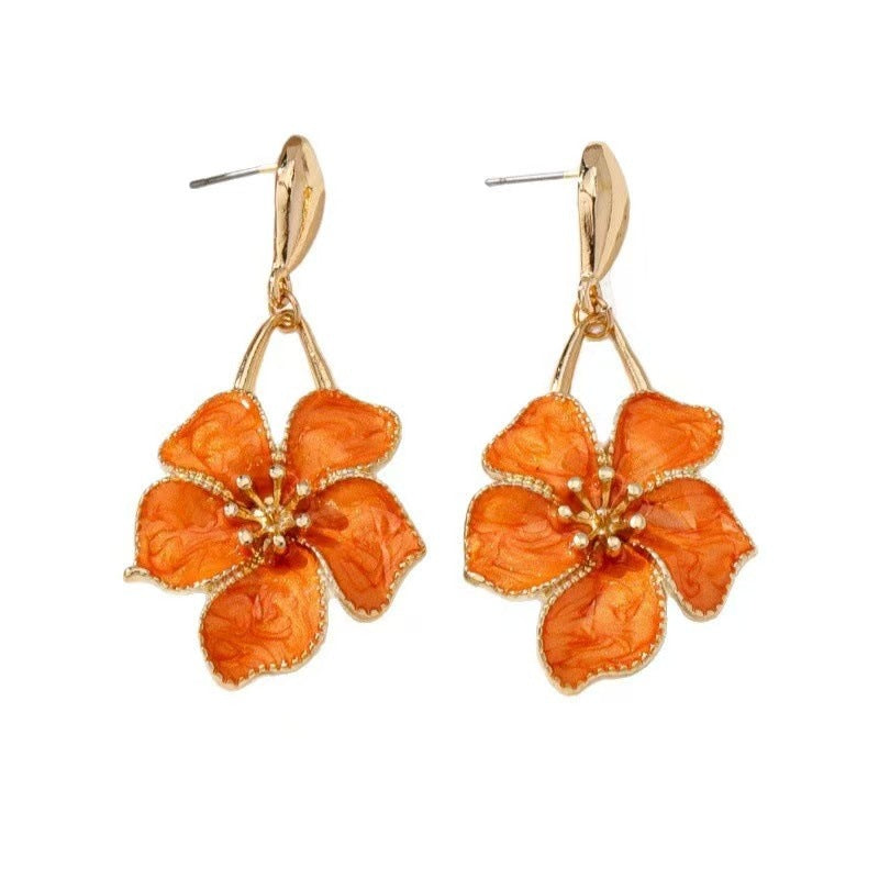 Geometric Enamel Flower Stud Earrings