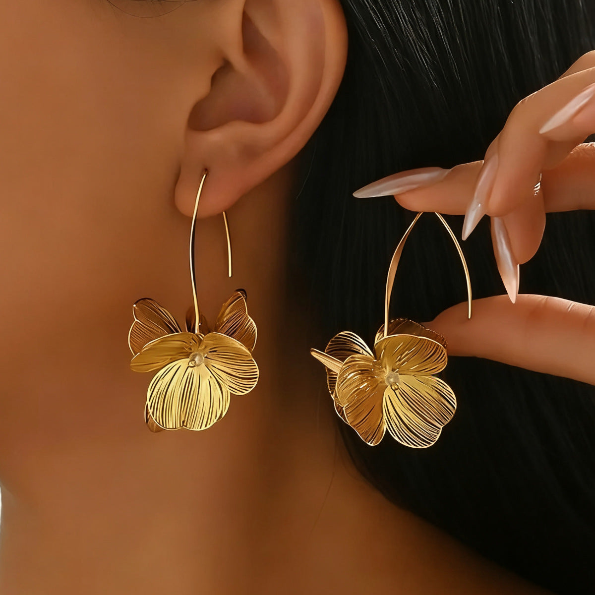 Hollow Metal Flower Earrings