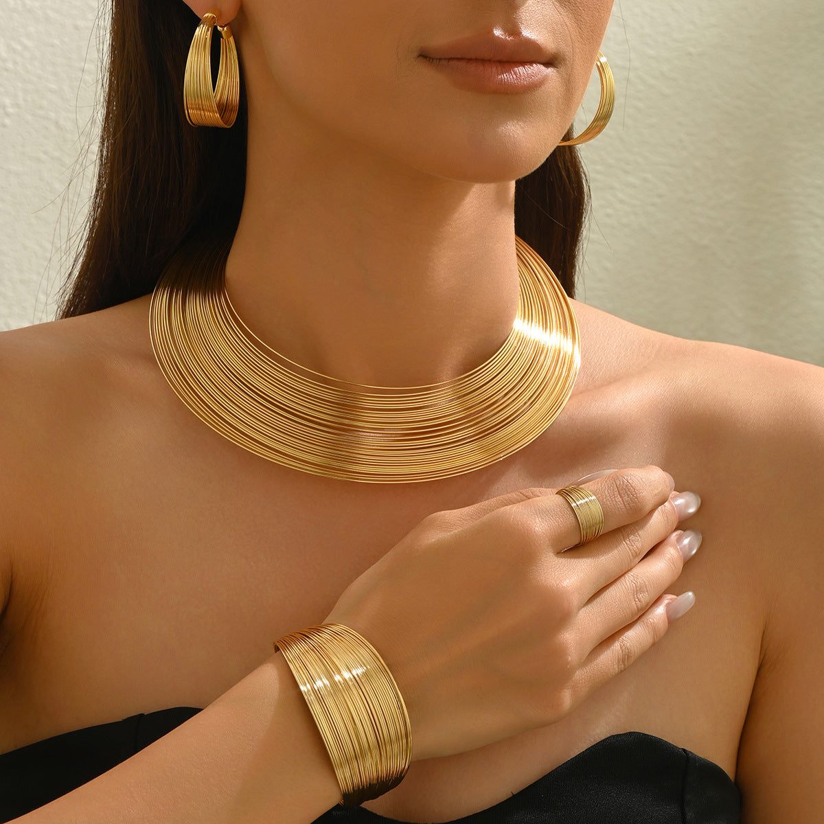 Layered Geometric Necklace & Bracelet Set