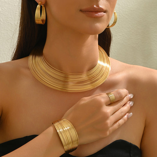 Layered Geometric Necklace & Bracelet Set