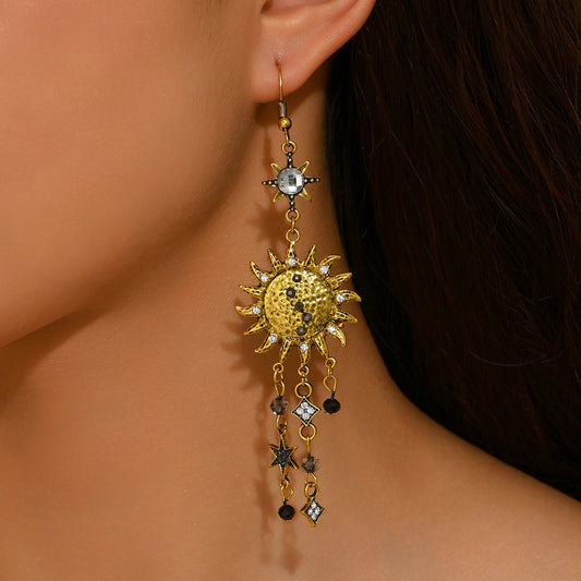 Sun & Moon Tassel Earrings