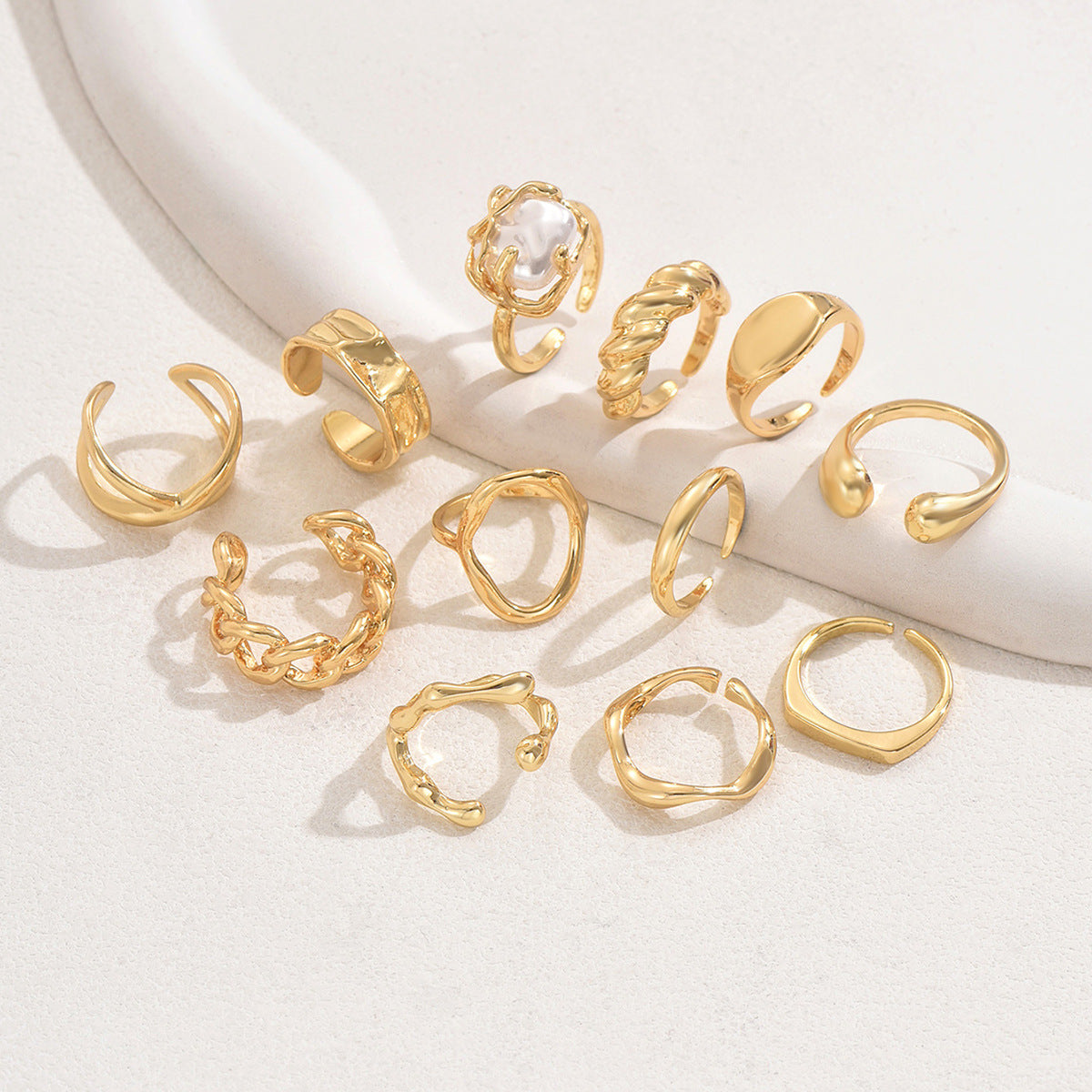 Adjustable Geometric Open Ring Set