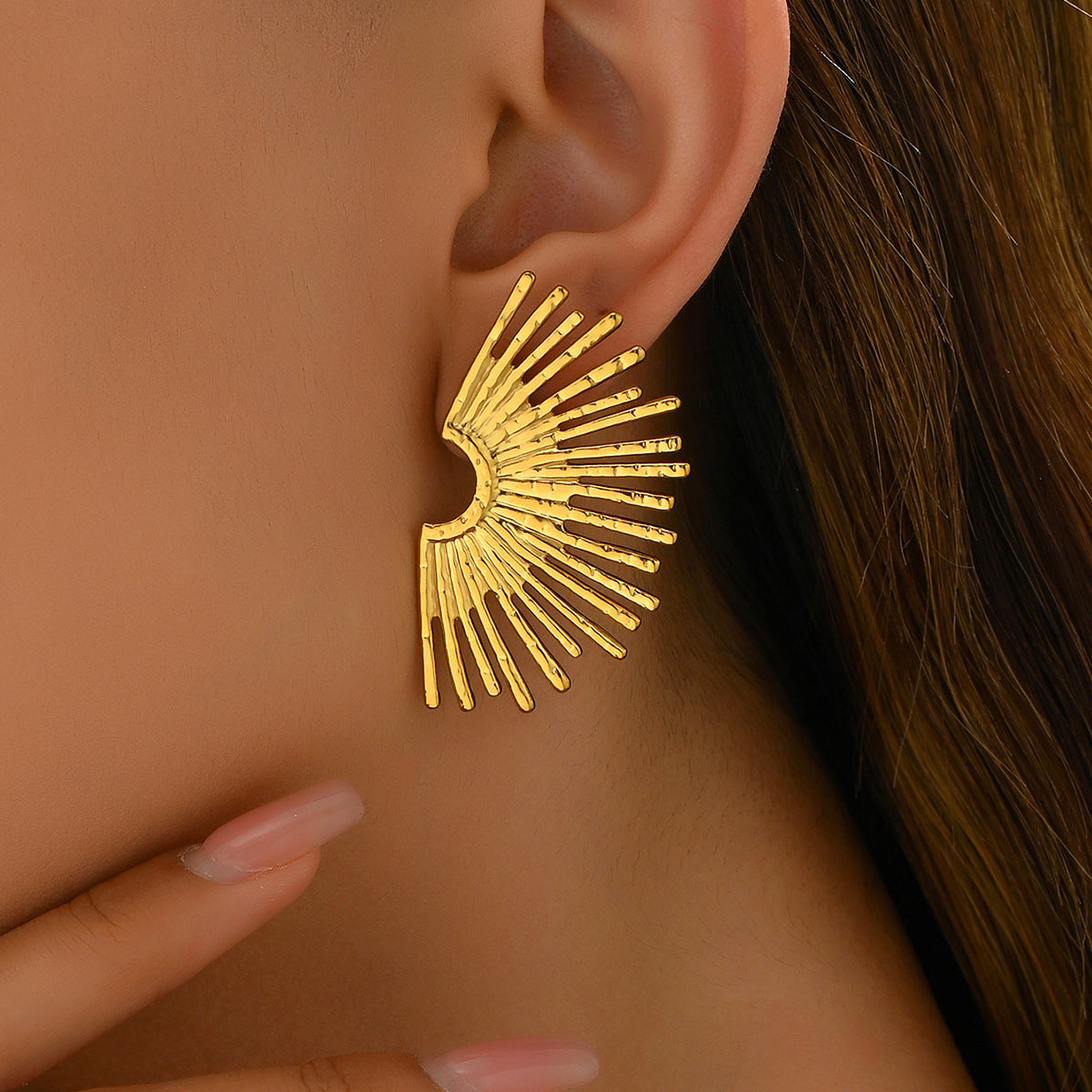Fan-Shaped 18K Gold-Plated Stud Earrings