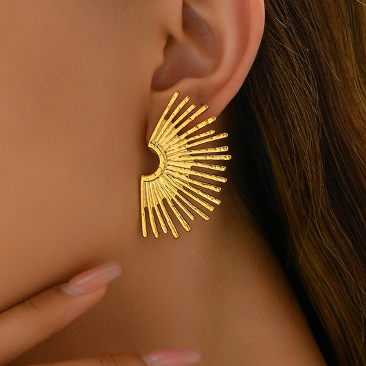 Fan-Shaped 18K Gold-Plated Stud Earrings