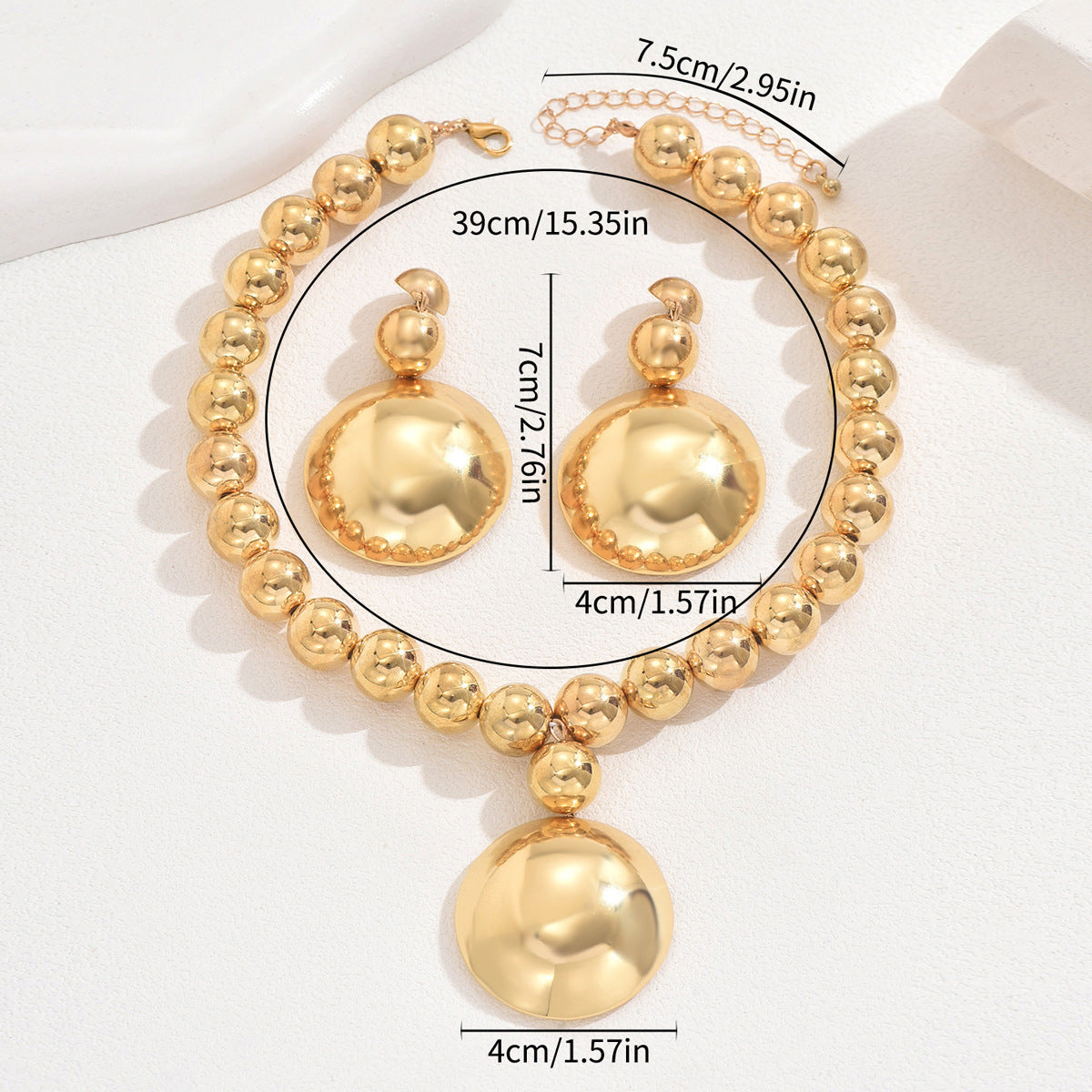 Metal Bead Necklace & Drop Earrings Set