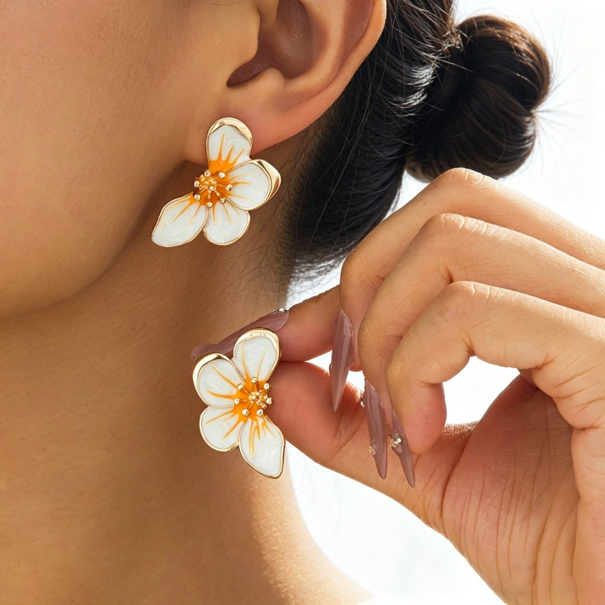 Metal Enamel Flower Stud Earrings