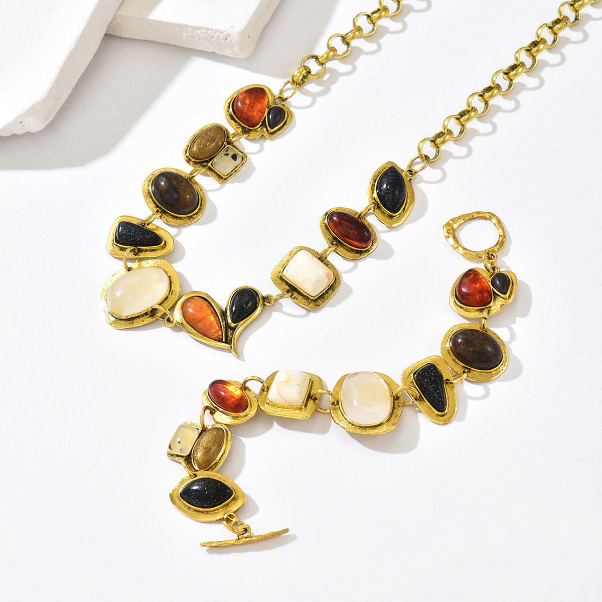 Gemstone Geometric Necklace & Bracelet Set