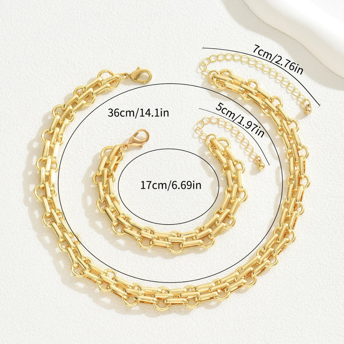 Sculptural Metal Necklace & Bracelet Set