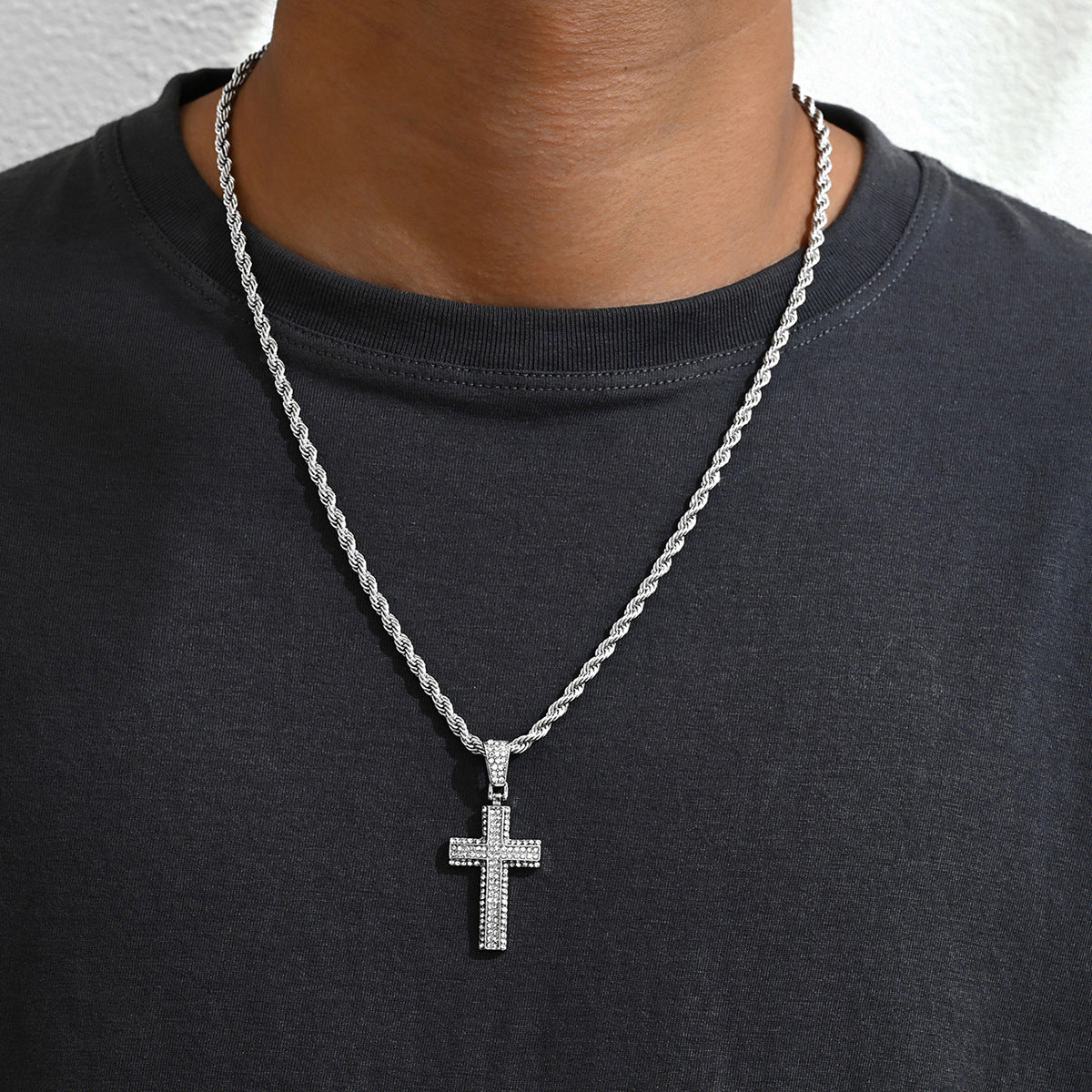 Crystal Cross Cuban Chain Necklace
