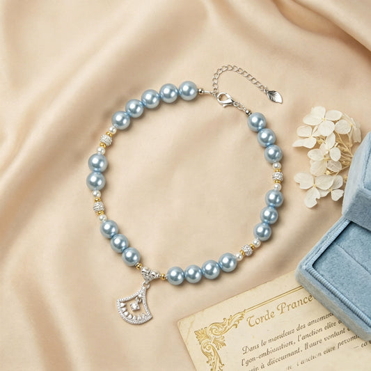 Handmade Lucky Blue Pearl Pet Choker with Heart Charm