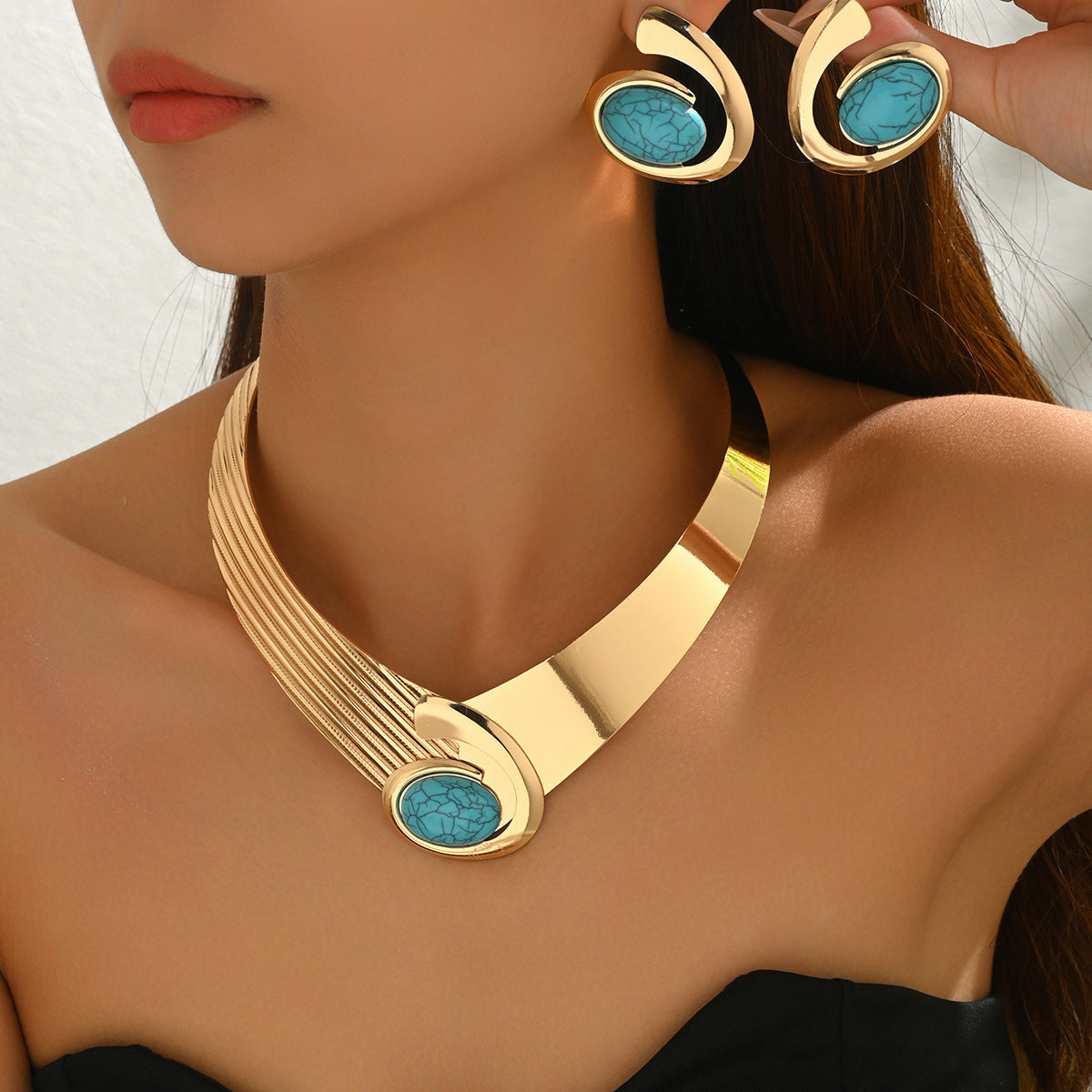 Geometric Gem Necklace & Earrings Set