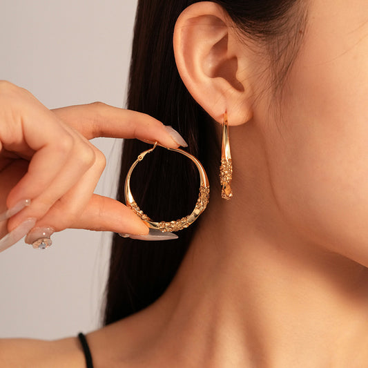 European and American metal feeling diamond-set geometric circle silver needle earrings fashionable and simple niche temperament high-end earrings women