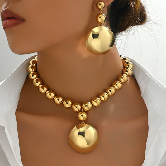 Metal Bead Necklace & Drop Earrings Set