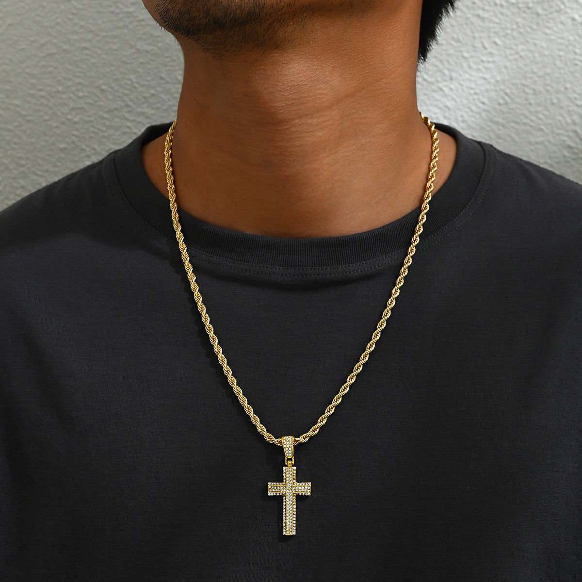 Crystal Cross Cuban Chain Necklace