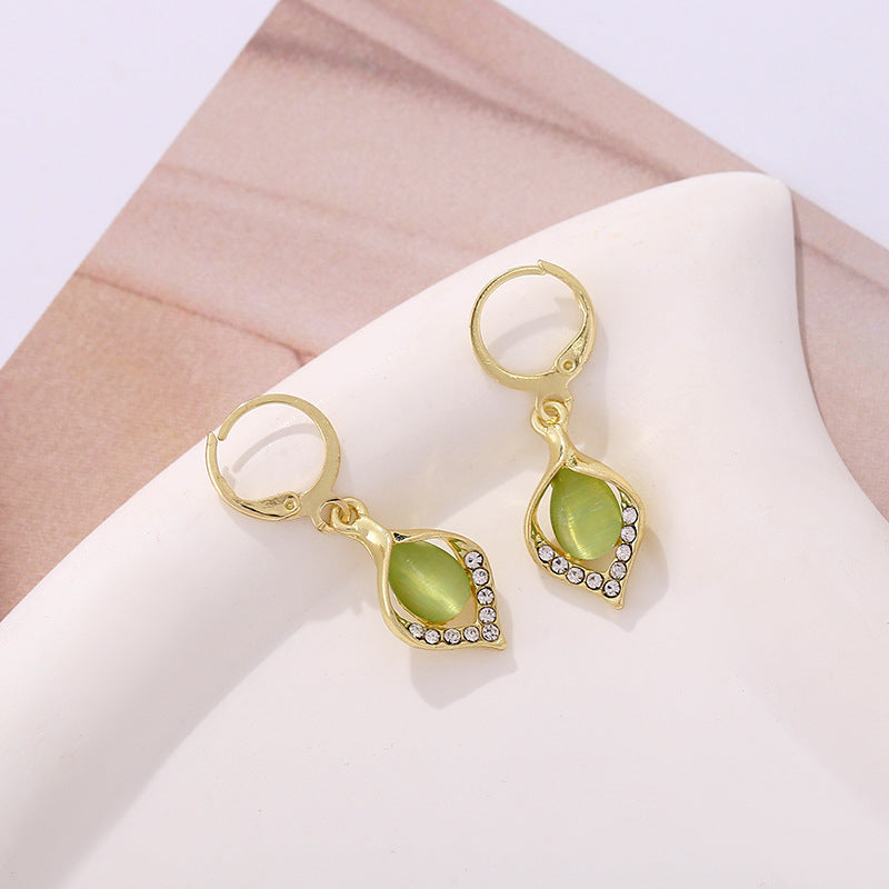 New trendy angel's eye water drop earrings light luxury high-end temperament niche design opal ear buckle