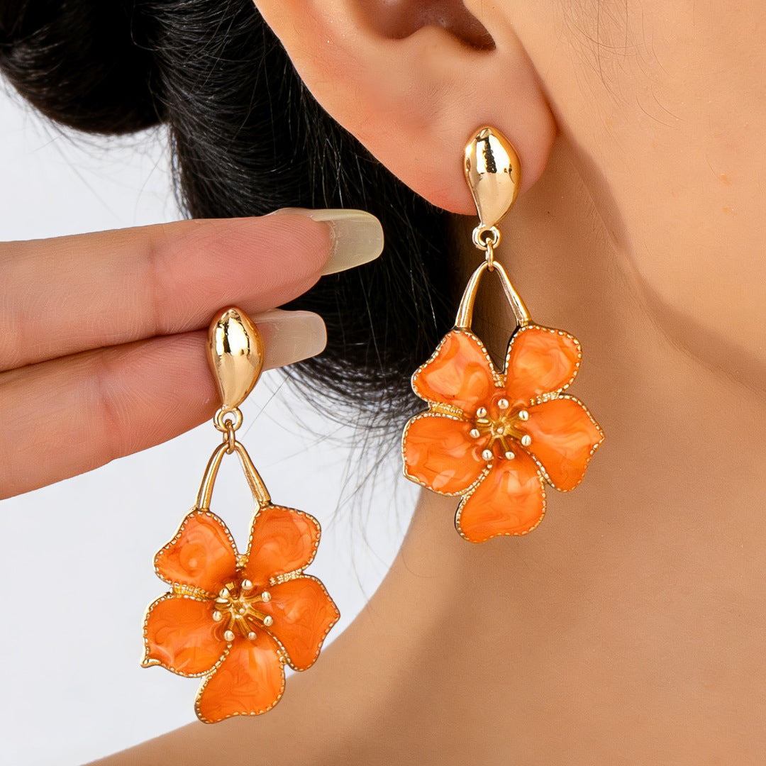 Geometric Enamel Flower Stud Earrings