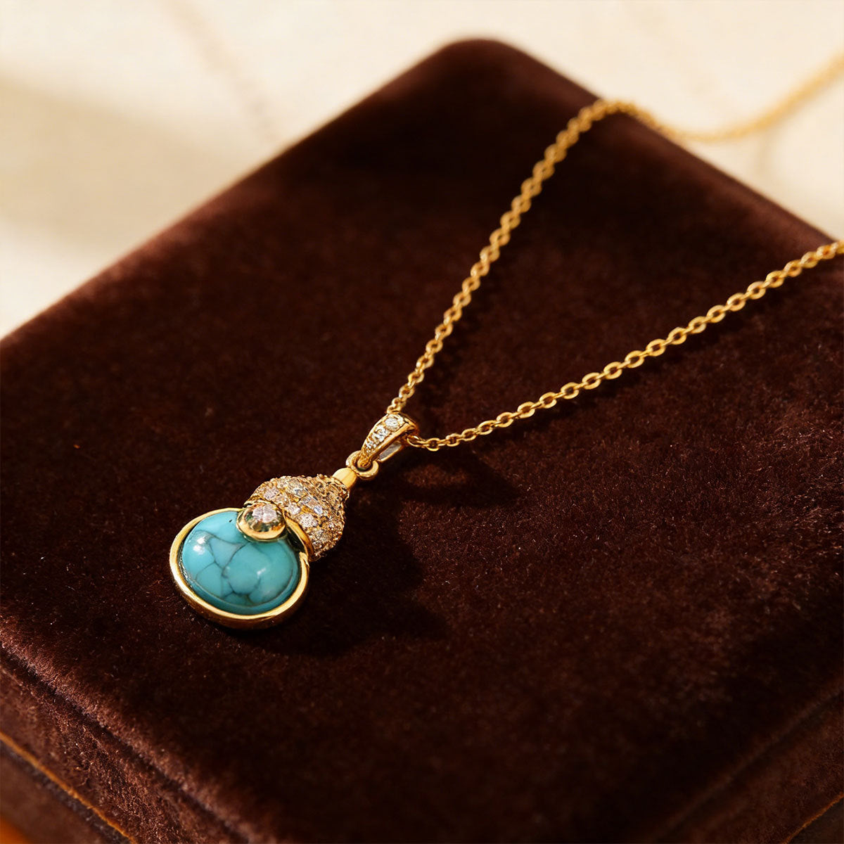 new chinoiserie turquoise gourd clavicle chain women's micro-set full zirconium niche design fashion necklace