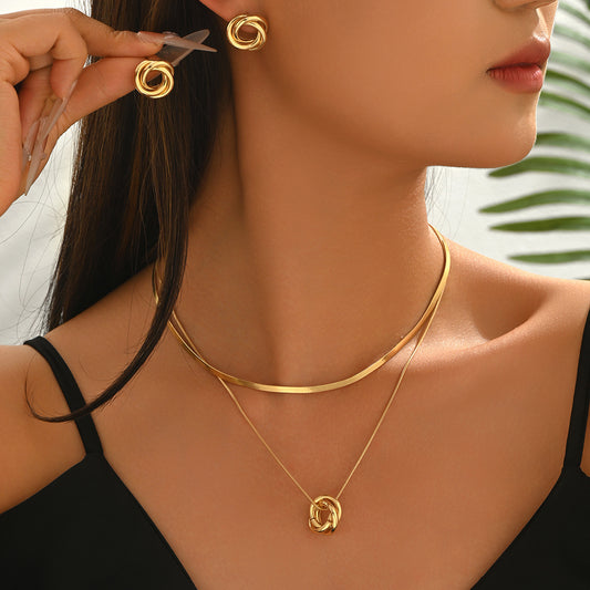 Layered Ring Necklace & Earrings Set