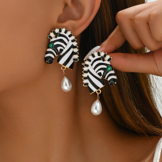 Zebra Pearl Drop Earrings