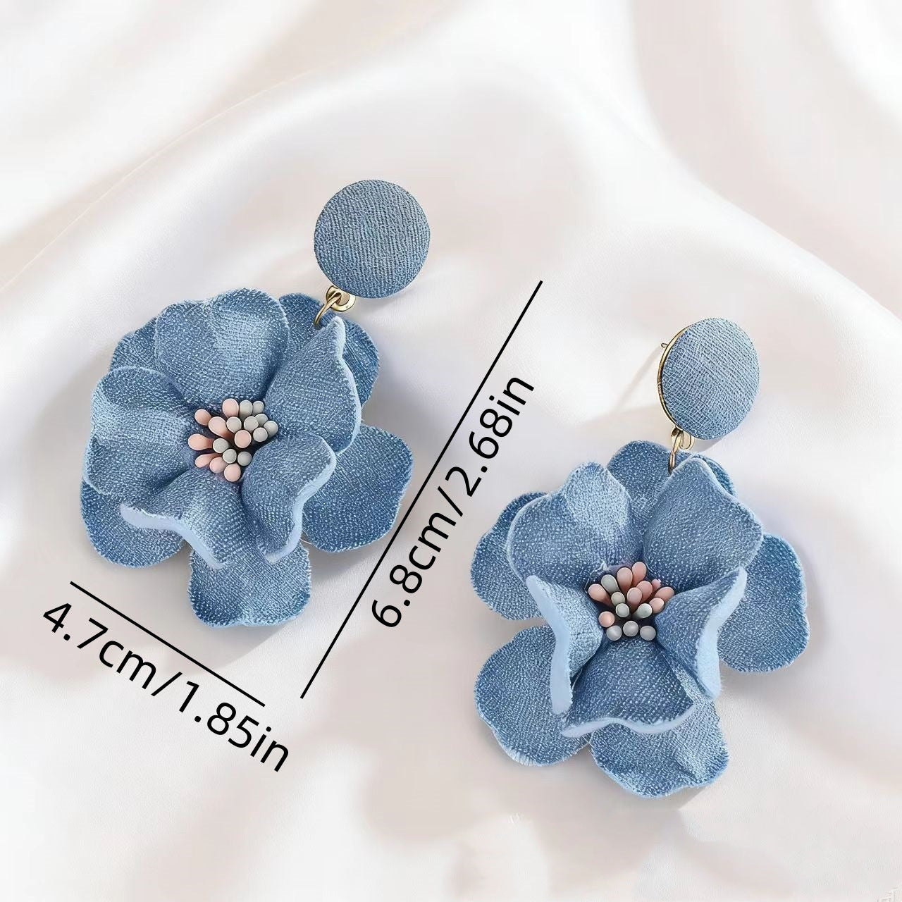 Fabric Flower Drop Earrings