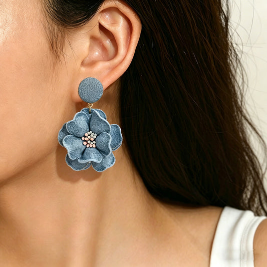 Fabric Flower Drop Earrings
