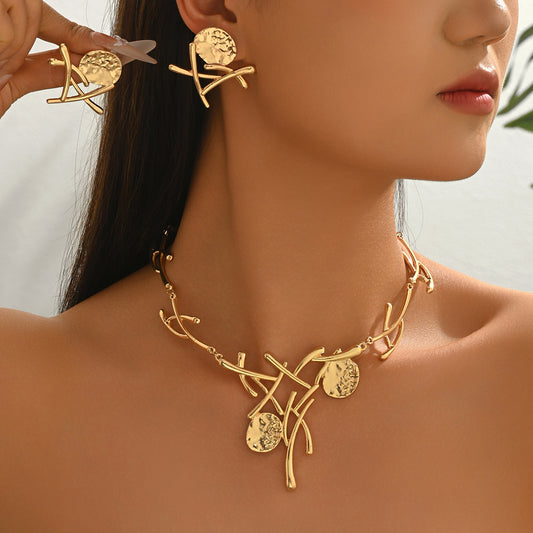 Geometric Disc Necklace & Earrings Set
