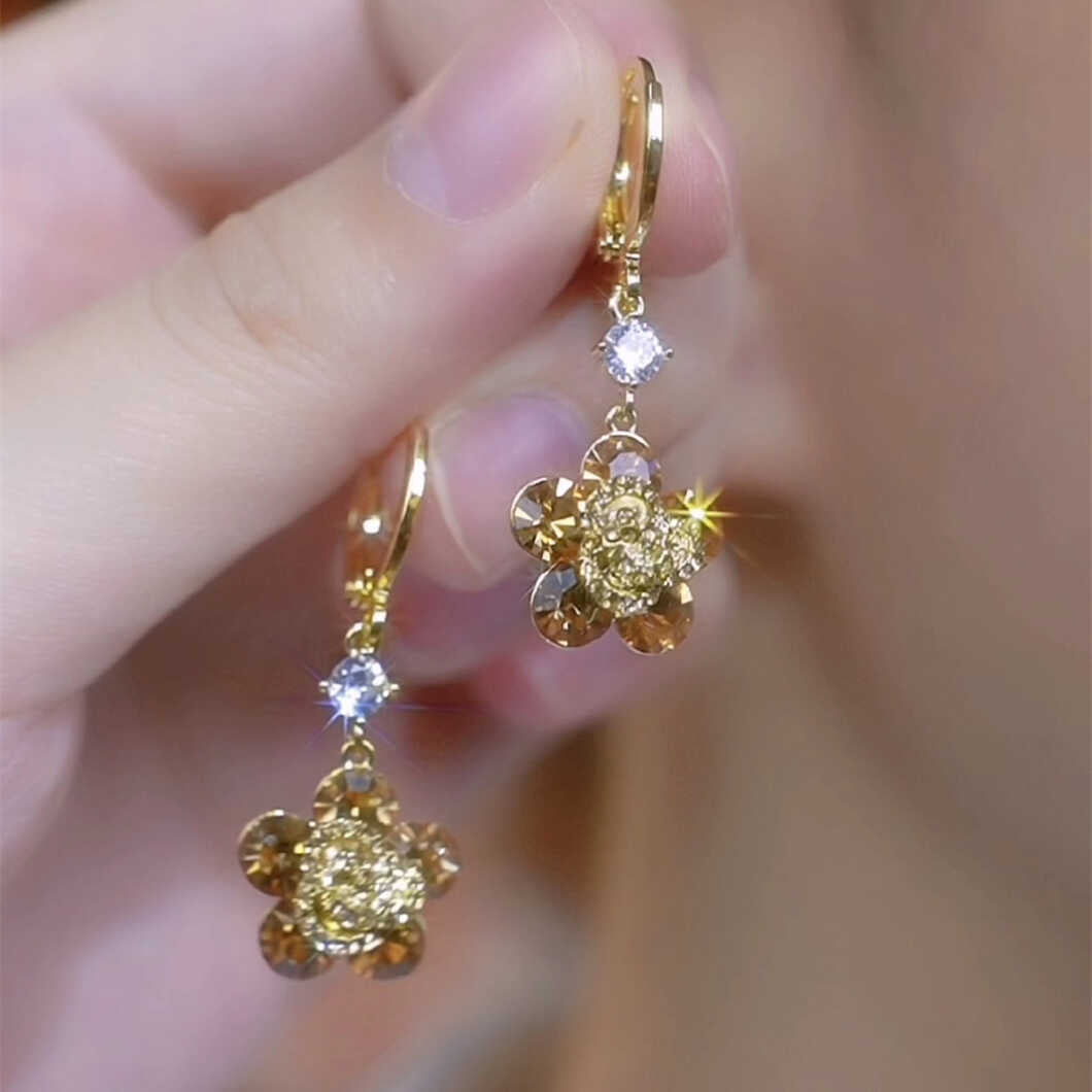 French fashion temperament sweet diamond-encrusted flower fringed earrings gentle and elegant design light luxury unique ear jewelry