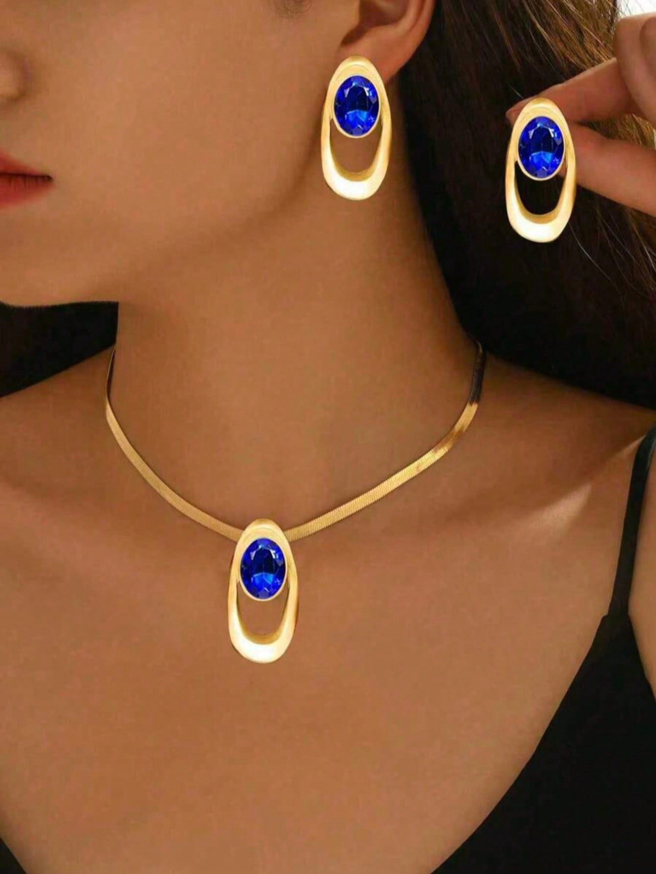 Crystal Drop Earrings & Long Necklace Set