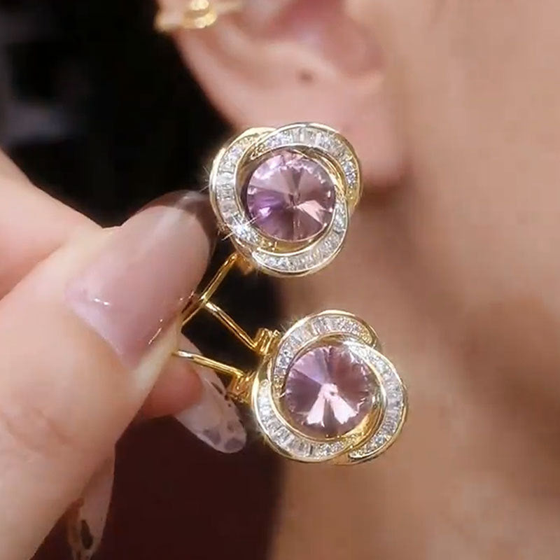 super flash purple ear buckle women's light luxury high-end autumn and winter new niche earrings high-end face-showing thin earrings
