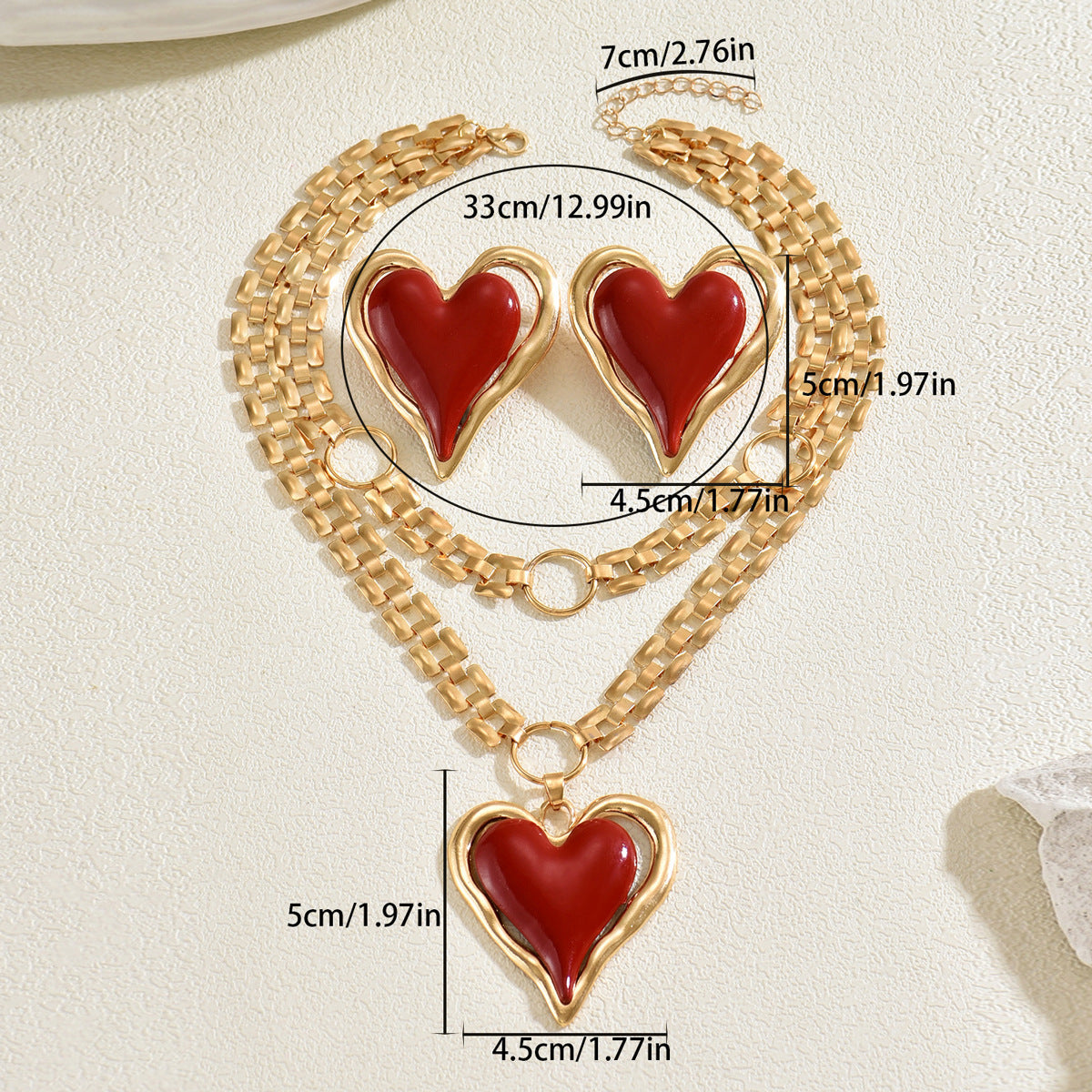 Heart Enamel Necklace & Earrings Set