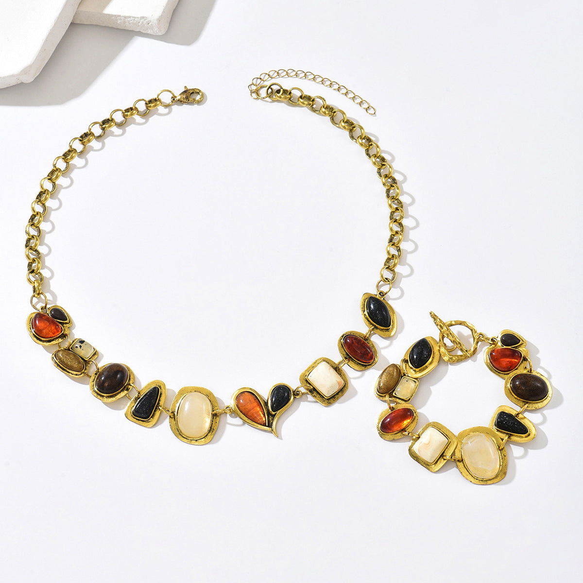 Gemstone Geometric Necklace & Bracelet Set