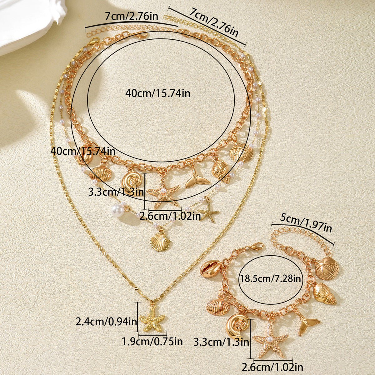 Shell Pearl Necklace & Bracelet Set