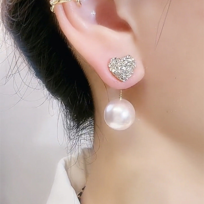 new simple temperament girl earrings, one pair of pearl love earrings, small fragrant peach heart earrings