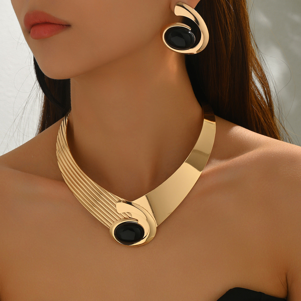 Geometric Gem Necklace & Earrings Set