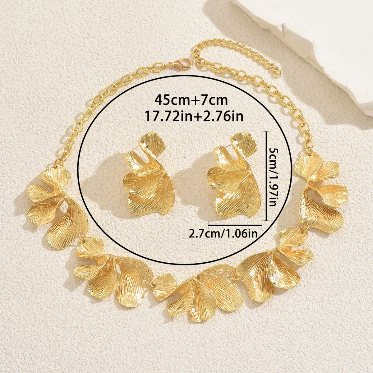Pleated Flower Necklace & Earrings Set
