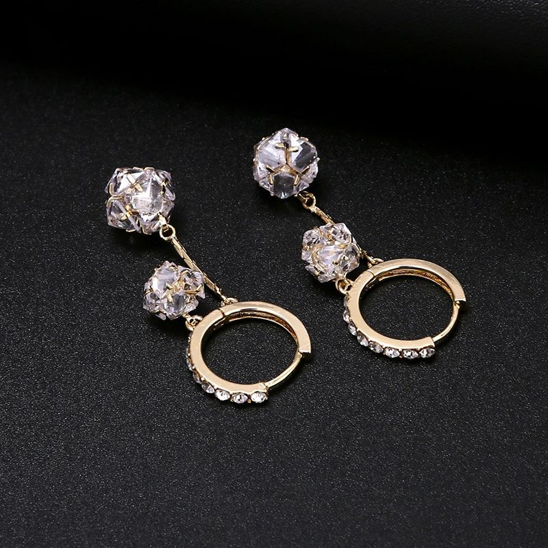 Fashion high temperament light luxury super flash double diamond ball ear buckle earrings 2026 Internet celebrity new design earrings earrings